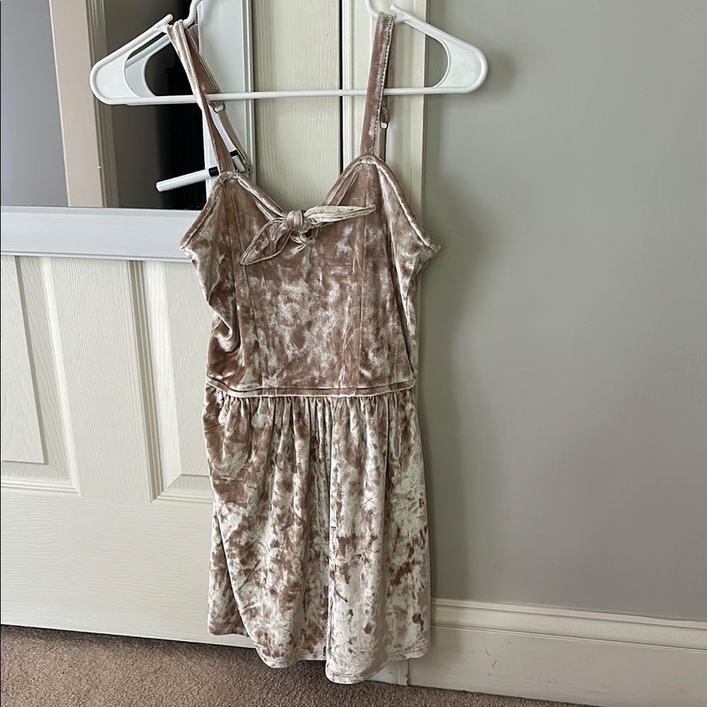 Hollister Velvet Sleeveless Romper in Beige
